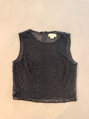 Vintage Black Beaded Mesh Sleeveless Camisole